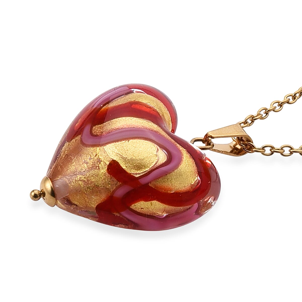 Red Murano Style Heart Pendant Necklace in ION Plated YG Stainless Steel 20-22 Inches  image number 3