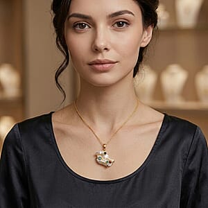 White Keshi Pearl, Simulated Multi Color Diamond Pendant Necklace (20 Inches) in Goldtone