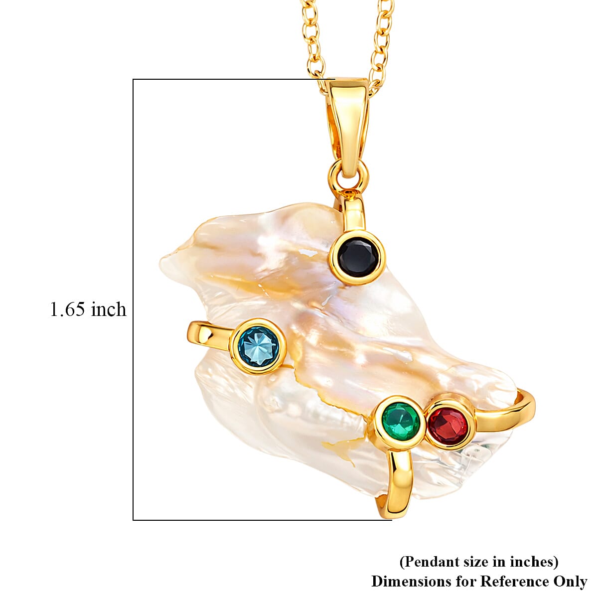 White Keshi Pearl, Simulated Multi Color Diamond Pendant Necklace in Goldtone image number 4