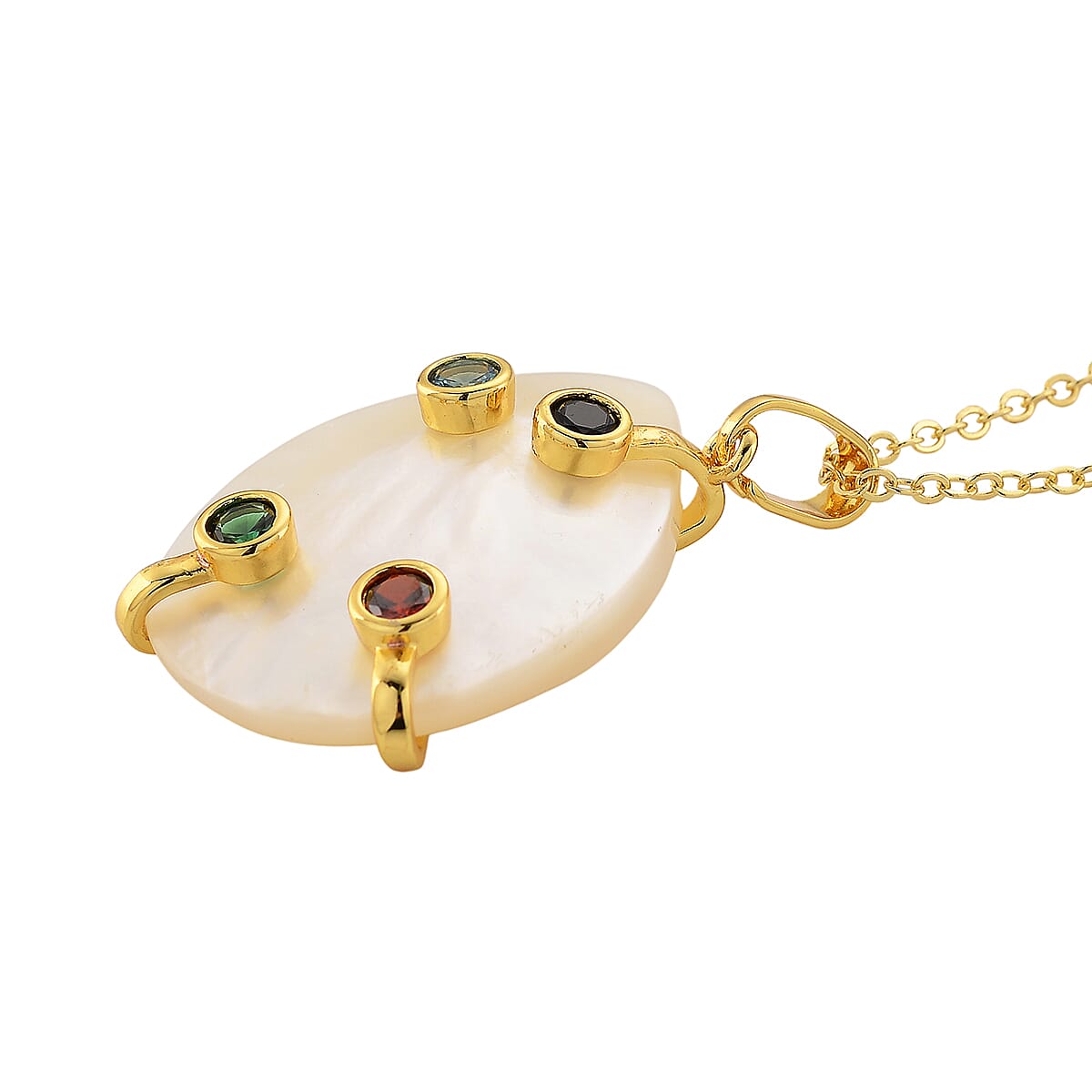 White Keshi Pearl, Simulated Multi Color Diamond Pendant Necklace (20 Inches) in Goldtone image number 2
