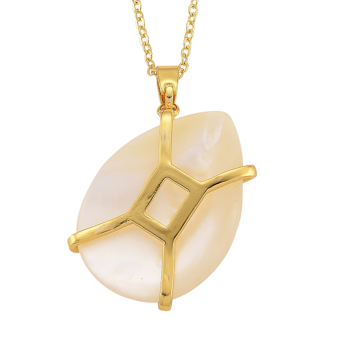White Keshi Pearl, Simulated Multi Color Diamond Pendant Necklace (20 Inches) in Goldtone image number 3