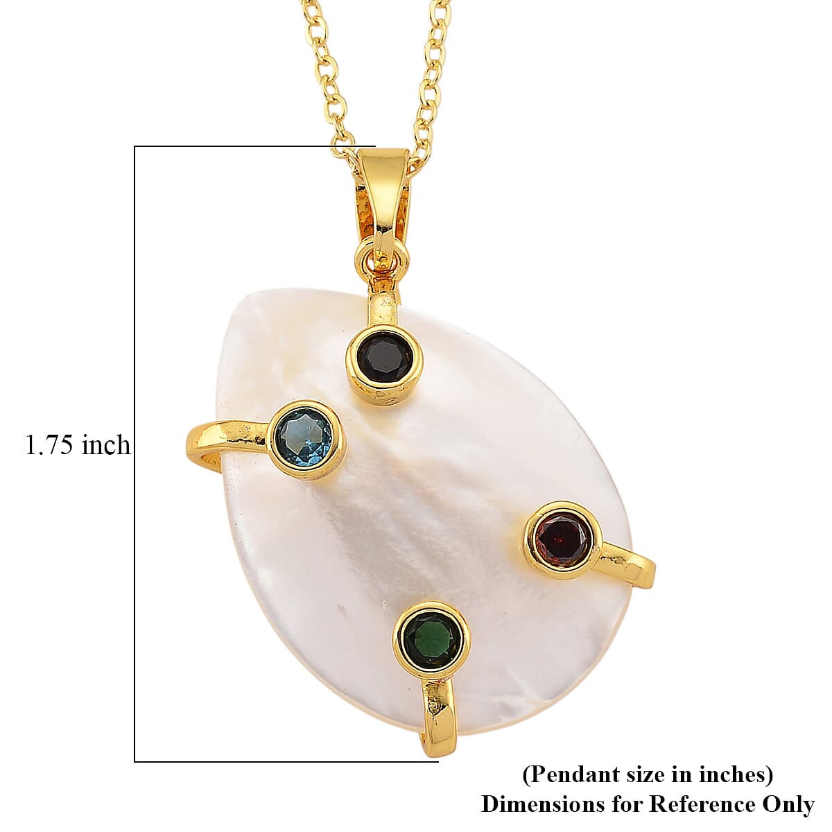 White Keshi Pearl, Simulated Multi Color Diamond Pendant Necklace (20 Inches) in Goldtone image number 5