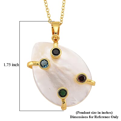 White Keshi Pearl, Simulated Multi Color Diamond Pendant Necklace (20 Inches) in Goldtone