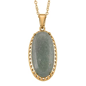 Green Aventurine Pendant Necklace (20 Inches) in Goldtone 25.00 ctw
