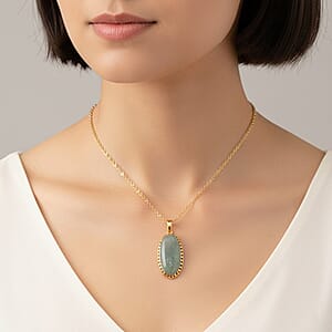 Green Aventurine Pendant Necklace (20 Inches) in Goldtone 25.00 ctw