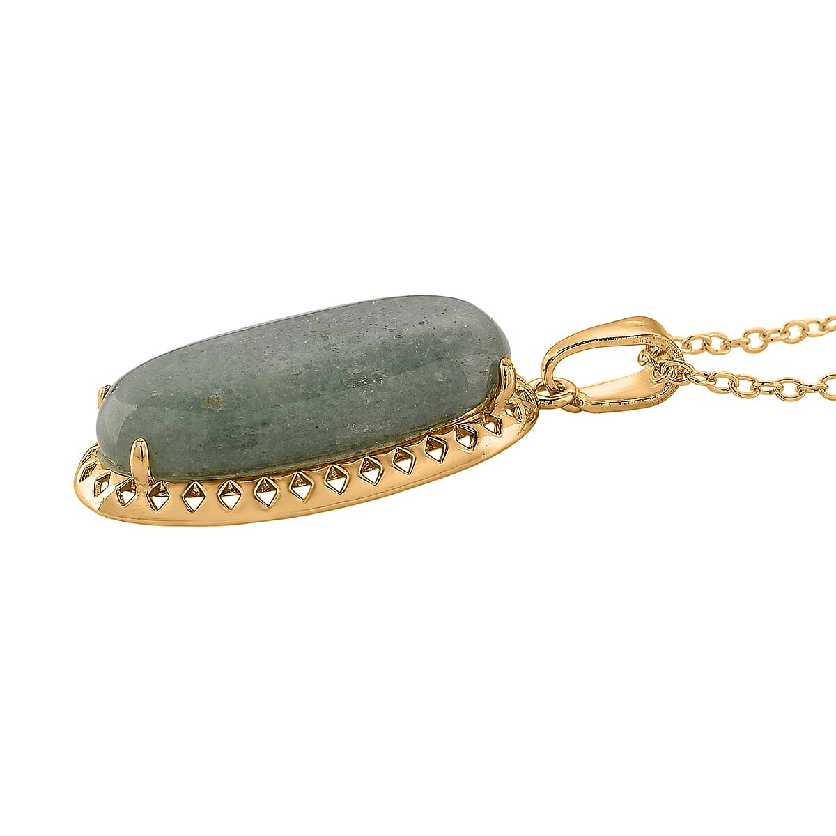 Green Aventurine Pendant Necklace (20 Inches) in Goldtone 25.00 ctw image number 3