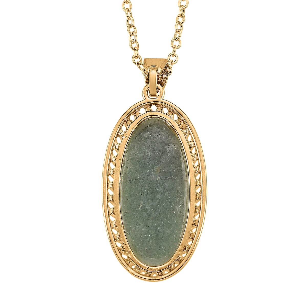 Green Aventurine Pendant Necklace (20 Inches) in Goldtone 25.00 ctw image number 4
