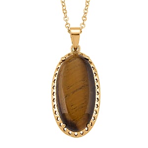 Tigers Eye 25.00 ctw Pendant Necklace (20 Inches) in Goldtone