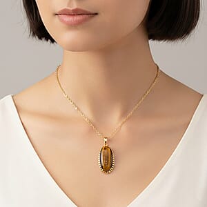 Tigers Eye 25.00 ctw Pendant Necklace (20 Inches) in Goldtone