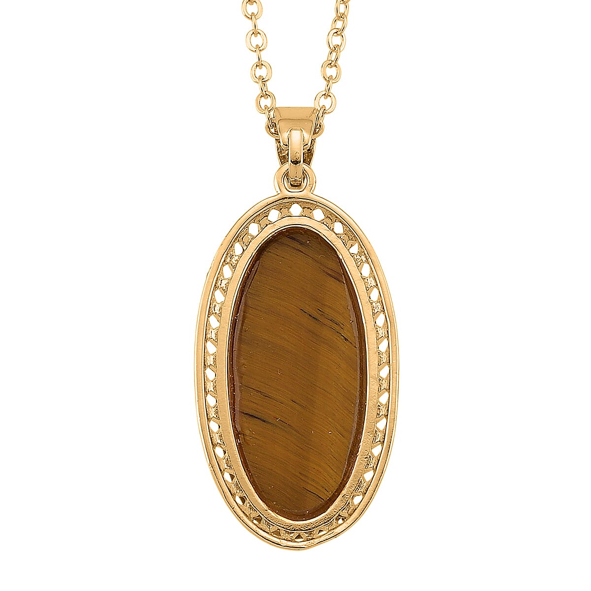 Tigers Eye 25.00 ctw Pendant Necklace (20 Inches) in Goldtone