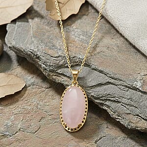 Galilea Rose Quartz 25.00 ctw Pendant Necklace (20 Inches) in Goldtone