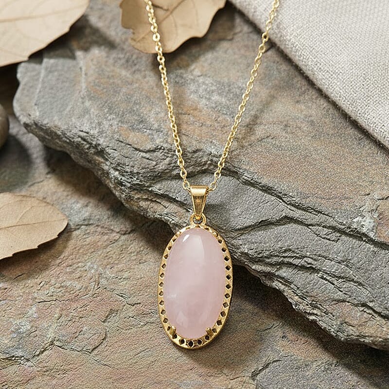 Galilea Rose Quartz 25.00 ctw Pendant Necklace (20 Inches) in Goldtone