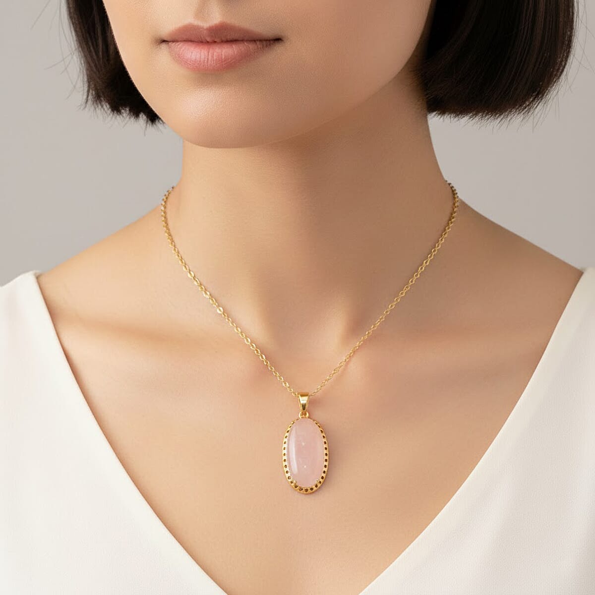 Galilea Rose Quartz 25.00 ctw Pendant Necklace (20 Inches) in Goldtone image number 2