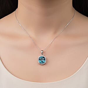 Luxoro AAAA Cambodian Blue Zircon, Diamond Pendant Necklace in 10K White Gold 5.10 ctw (18 Inches)