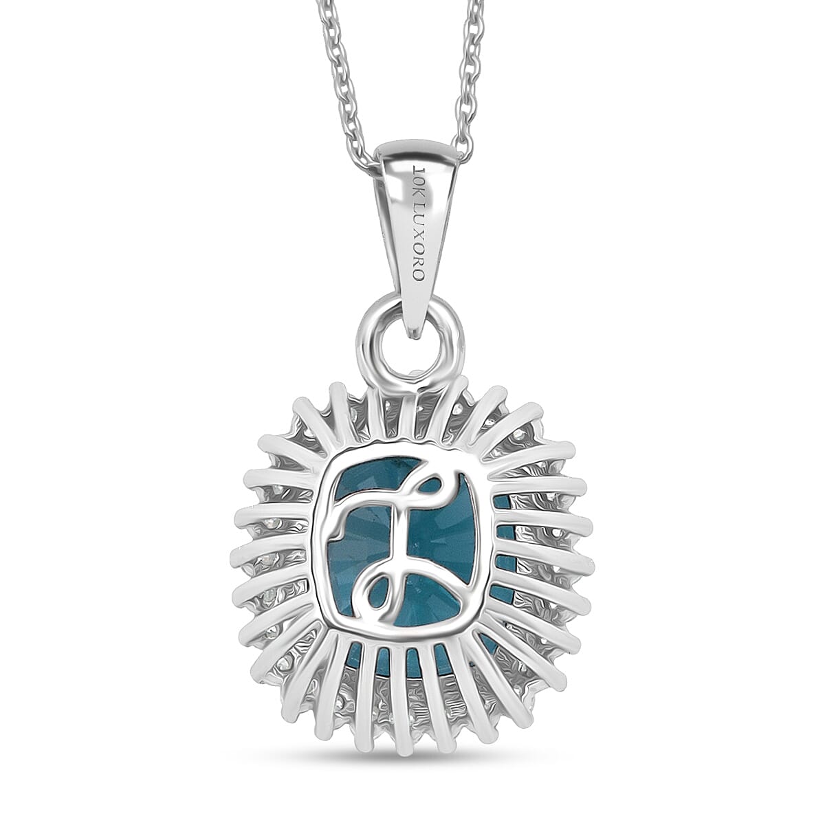 Luxoro AAAA Cambodian Blue Zircon, Diamond Pendant Necklace in 10K White Gold 5.10 ctw (18 Inches)
