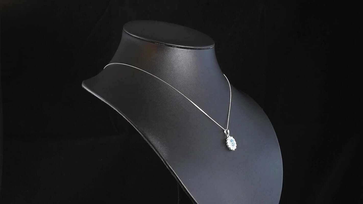 D'Joy Cambodian Blue Zircon, Moissanite Pendant Necklace in Rhodium Over Sterling Silver 2.70 ctw (18 Inches)