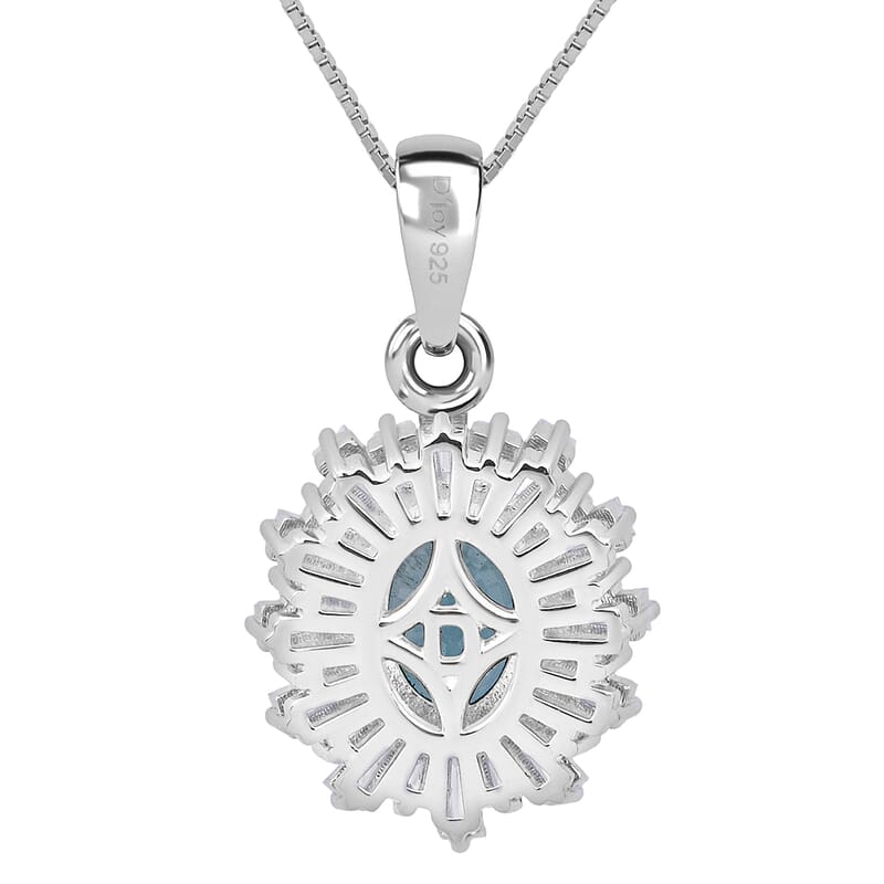 D'Joy Cambodian Blue Zircon, Moissanite Pendant Necklace in Rhodium Over Sterling Silver 2.70 ctw (18 Inches)