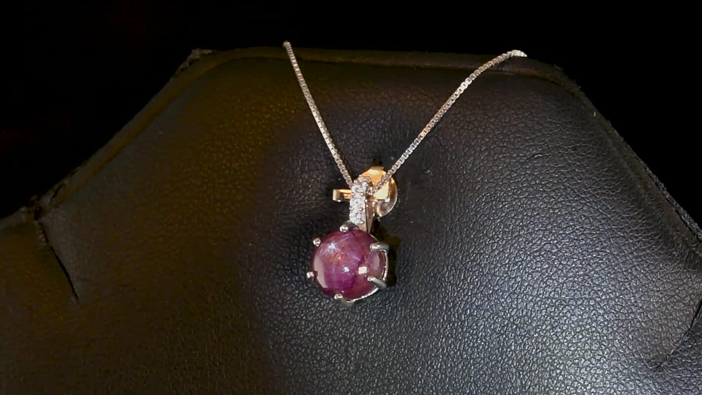 D'Joy Indian Star Ruby, White Zircon Pendant Necklace in Rhodium Over Sterling Silver 4.00 ctw (18 Inches)