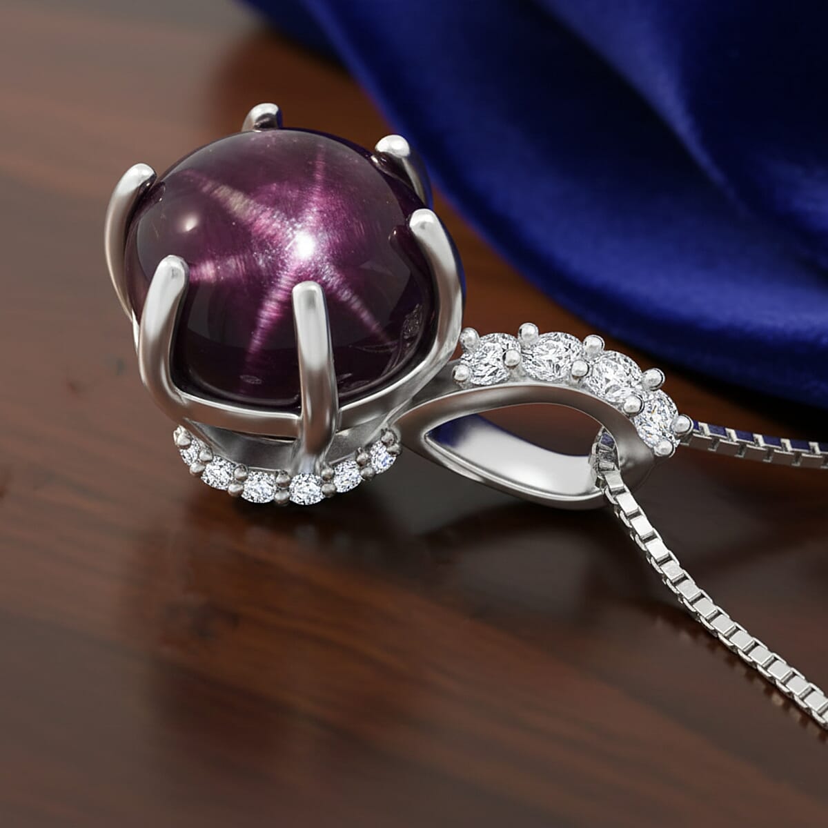 D'Joy Premium Indian Star Ruby and White Zircon 4.00 ctw Pendant Necklace in Rhodium Over Sterling Silver 18 Inches image number 1