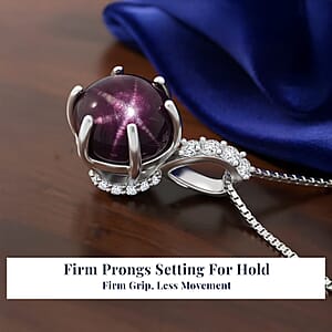 D'Joy Indian Star Ruby, White Zircon Pendant Necklace in Rhodium Over Sterling Silver 4.00 ctw (18 Inches)