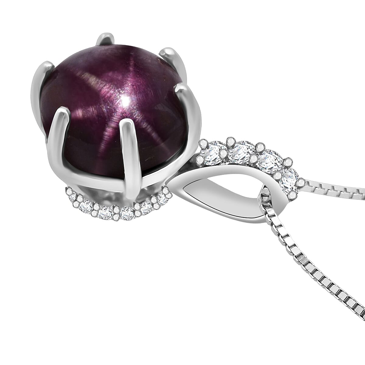 D'Joy Premium Indian Star Ruby and White Zircon 4.00 ctw Pendant Necklace in Rhodium Over Sterling Silver 18 Inches image number 3