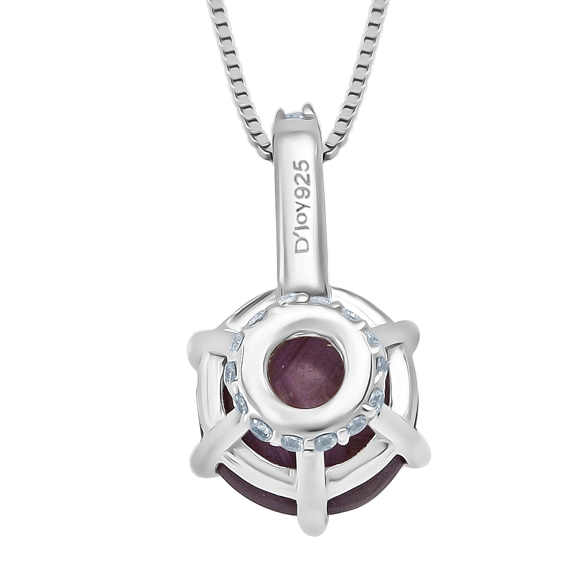 D'Joy Premium Indian Star Ruby and White Zircon 4.00 ctw Pendant Necklace in Rhodium Over Sterling Silver 18 Inches image number 4