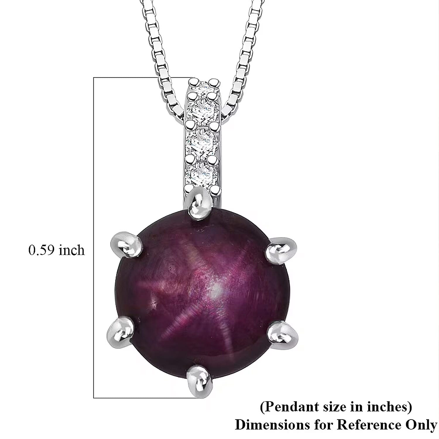 D'Joy Indian Star Ruby, White Zircon Pendant Necklace in Rhodium Over Sterling Silver 4.00 ctw (18 Inches)