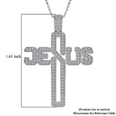 Luxuriant Lab Grown Diamond G-H SI 0.90 ctw Cross Pendant Necklace in Rhodium Over Sterling Silver 20 Inches