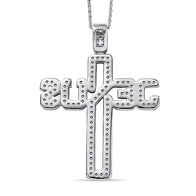 Luxuriant Lab Grown Diamond G-H SI 0.90 ctw Cross Pendant Necklace in Rhodium Over Sterling Silver 20 Inches