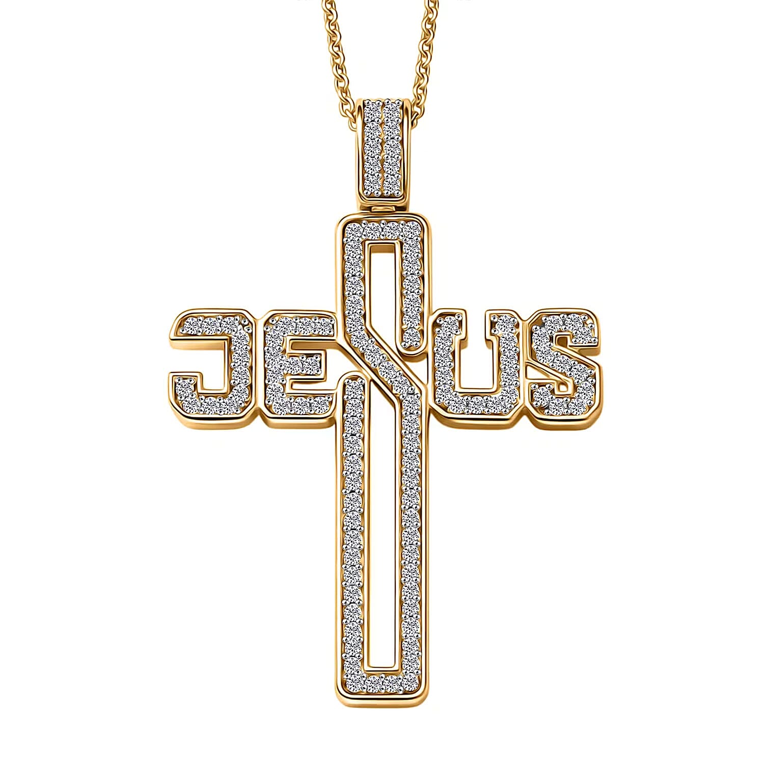 Luxuriant Lab Grown Diamond G-H SI 0.90 ctw Cross Pendant Necklace in 18K Vermeil Yellow Gold Over Sterling Silver 20 Inches