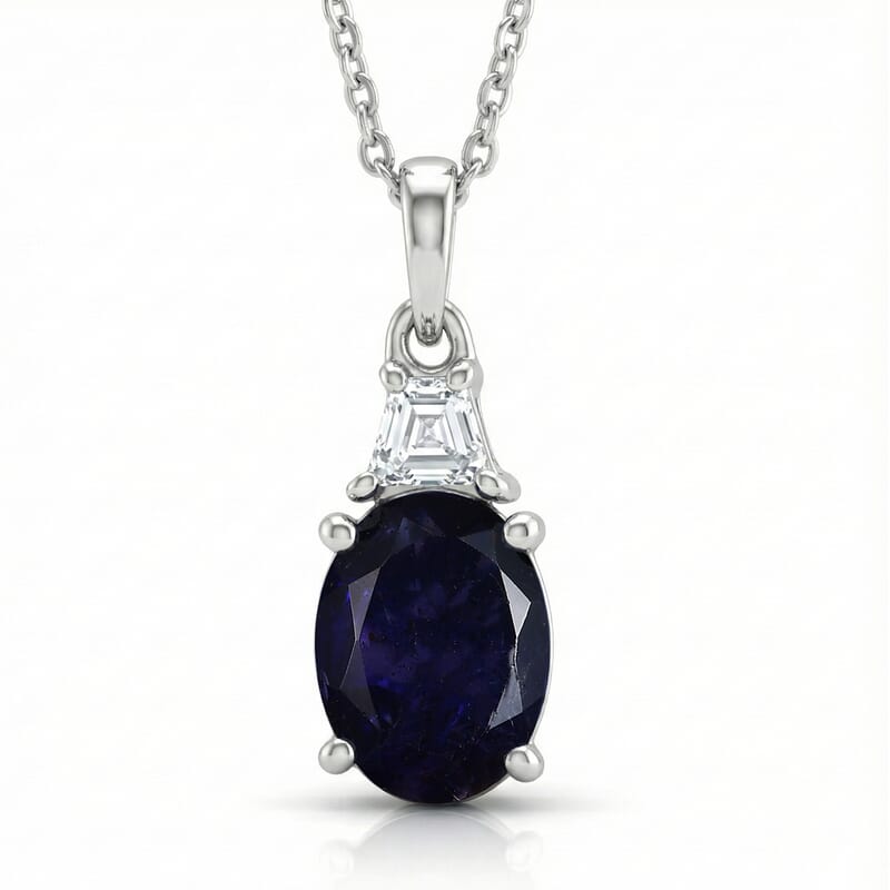 D'Joy Catalina Iolite, Moissanite Eternal Radiance Pendant Necklace in Rhodium Over Sterling Silver 1.65 ctw (20 Inches)