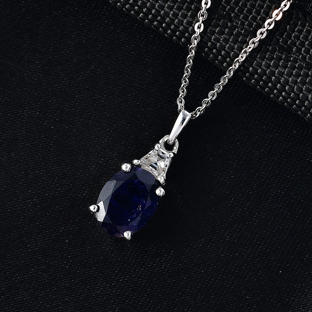 D'Joy Catalina Iolite, Moissanite Pendant Necklace in Rhodium Over Sterling Silver 1.65 ctw (20 Inches) image number 1