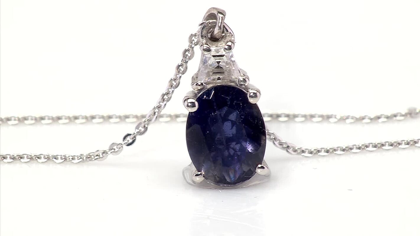 D'Joy Catalina Iolite, Moissanite Eternal Radiance Pendant Necklace in Rhodium Over Sterling Silver 1.65 ctw (20 Inches)