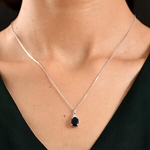 D'Joy Catalina Iolite, Moissanite Pendant Necklace in Rhodium Over Sterling Silver 1.65 ctw (20 Inches)