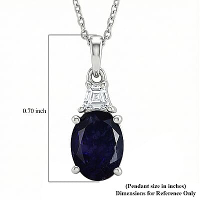 D'Joy Catalina Iolite, Moissanite Eternal Radiance Pendant Necklace in Rhodium Over Sterling Silver 1.65 ctw (20 Inches)
