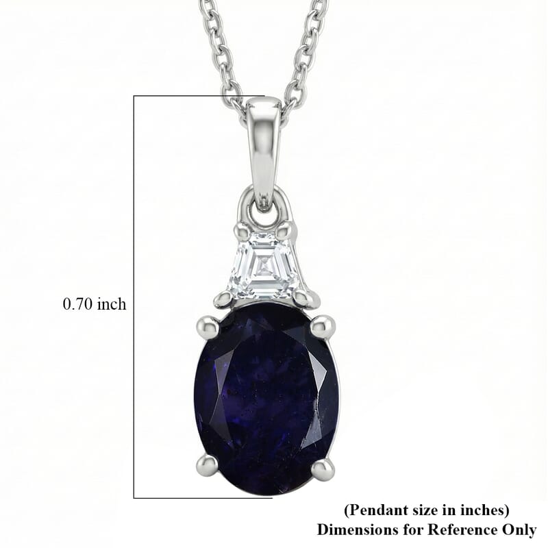 D'Joy Catalina Iolite, Moissanite Eternal Radiance Pendant Necklace in Rhodium Over Sterling Silver 1.65 ctw (20 Inches)