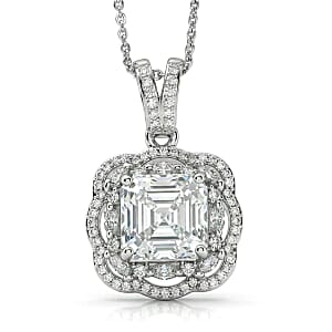 D'Joy Moissanite 3.25 ctw Crown Spark Pendant Necklace in Rhodium Over Sterling Silver 20 Inches