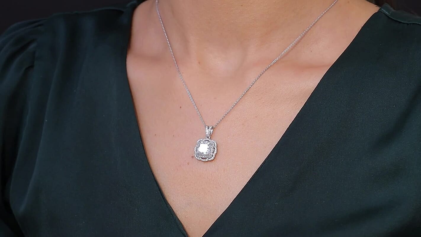 D'Joy Moissanite 3.25 ctw Crown Spark Pendant Necklace in Rhodium Over Sterling Silver 20 Inches