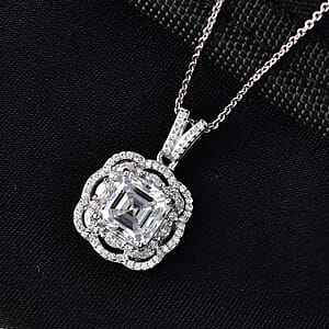 D'Joy Moissanite 3.25 ctw Crown Spark Pendant Necklace in Rhodium Over Sterling Silver 20 Inches