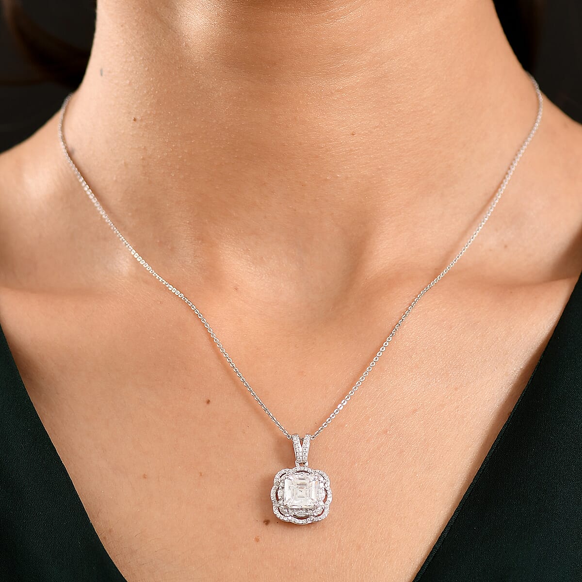 D'Joy Moissanite 3.25 ctw Crown Spark Pendant Necklace in Rhodium Over Sterling Silver 20 Inches image number 2