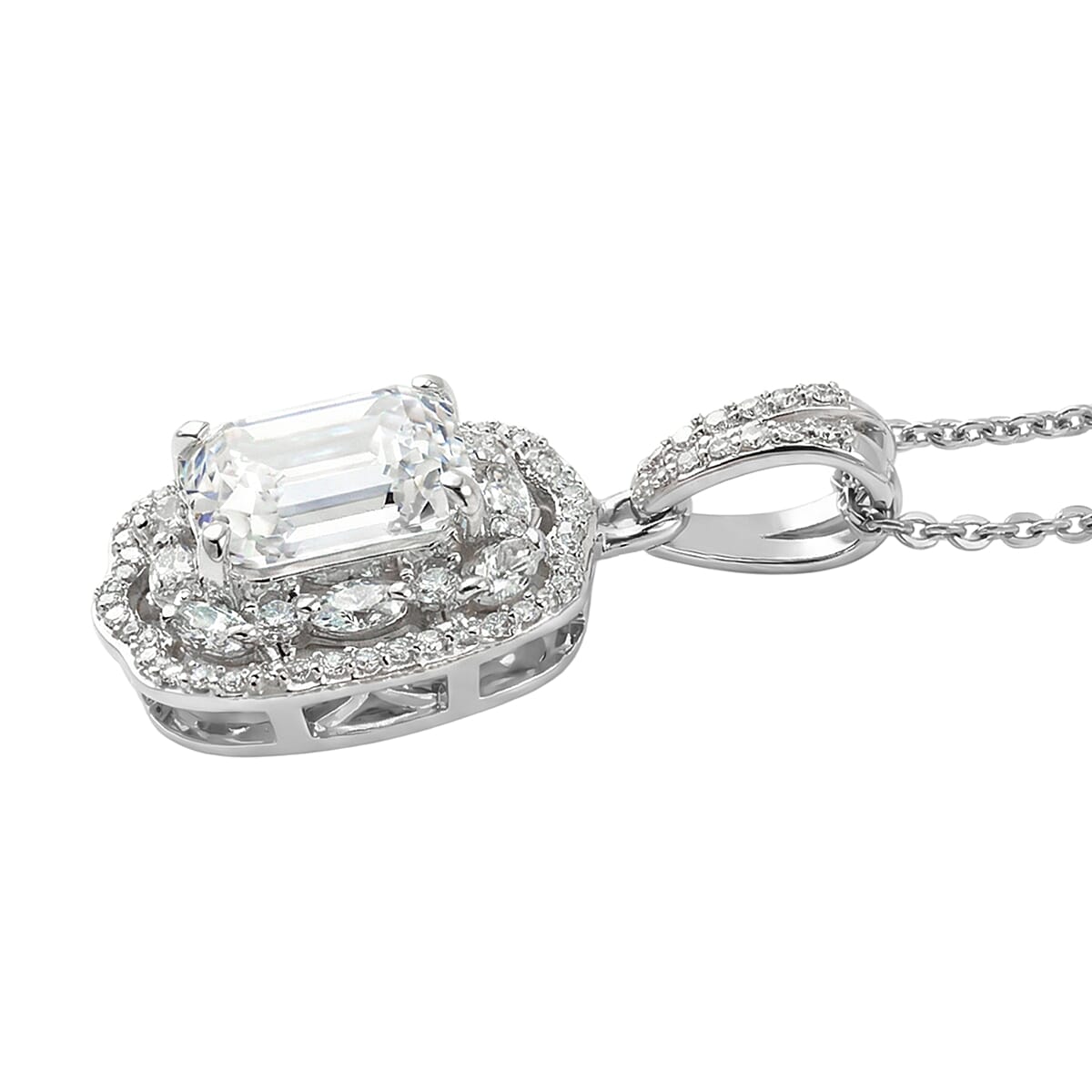 D'Joy Moissanite 3.25 ctw Crown Spark Pendant Necklace in Rhodium Over Sterling Silver 20 Inches image number 3