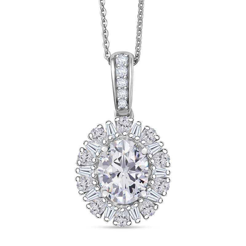D'Joy Moissanite 2.85 ctw Sparkburst Pendant Necklace in Rhodium Over Sterling Silver 20 Inches