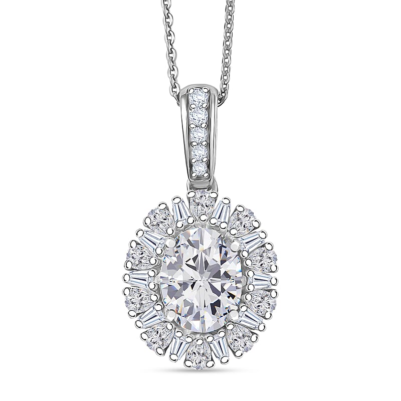 D'Joy Moissanite 2.85 ctw Sparkburst Pendant Necklace in Rhodium Over Sterling Silver 20 Inches