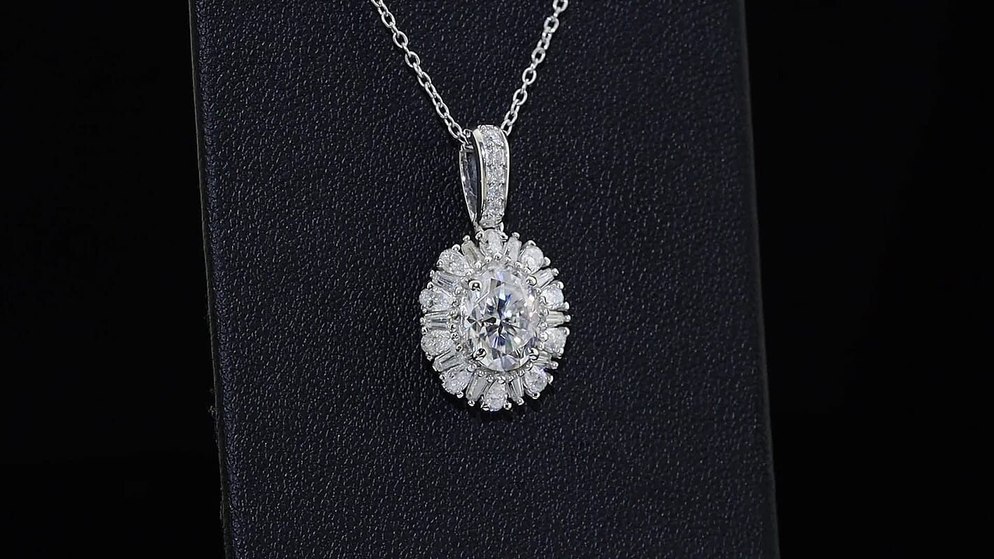 D'Joy Moissanite 2.85 ctw Sparkburst Pendant Necklace in Rhodium Over Sterling Silver 20 Inches