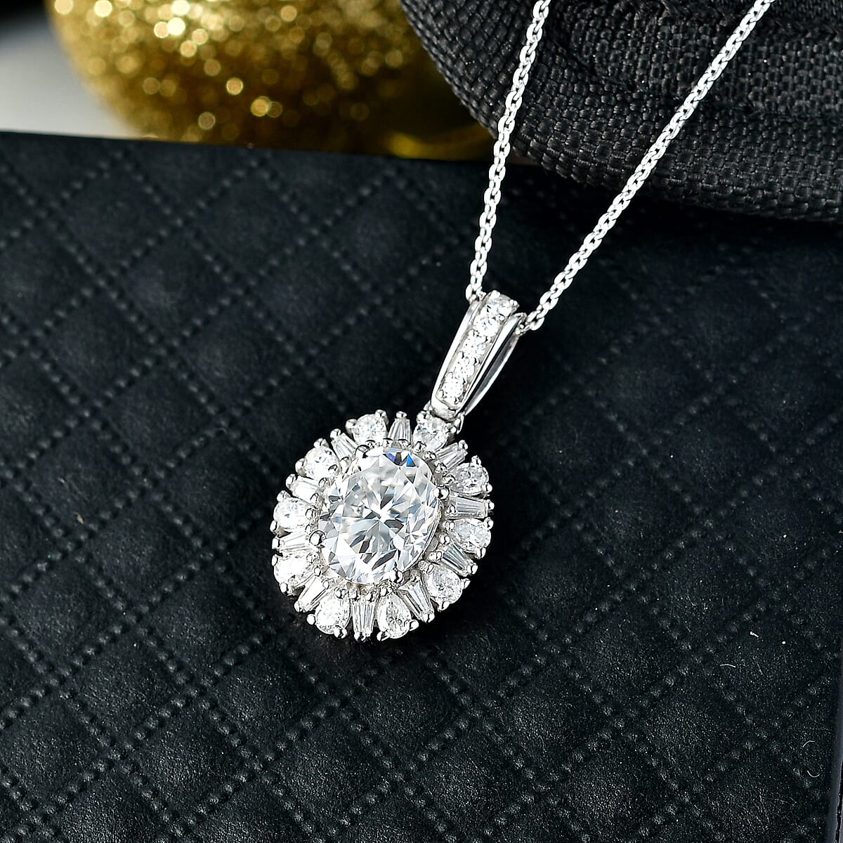 D'Joy Moissanite 2.85 ctw Sparkburst Pendant Necklace in Rhodium Over Sterling Silver 20 Inches  image number 1