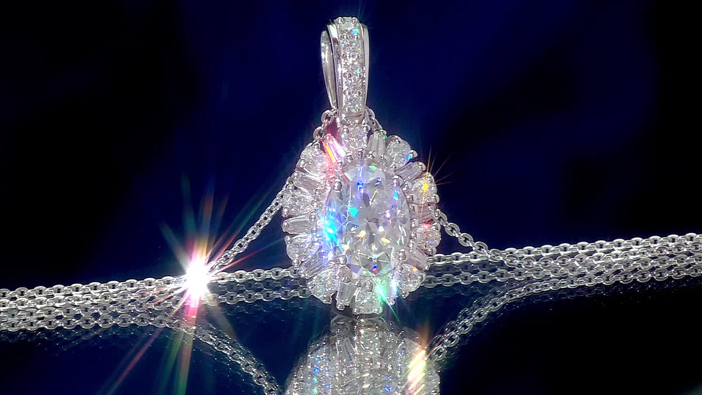 D'Joy Moissanite 2.85 ctw Sparkburst Pendant Necklace in Rhodium Over Sterling Silver 20 Inches