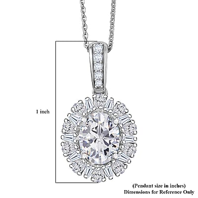 D'Joy Moissanite 2.85 ctw Sparkburst Pendant Necklace in Rhodium Over Sterling Silver 20 Inches