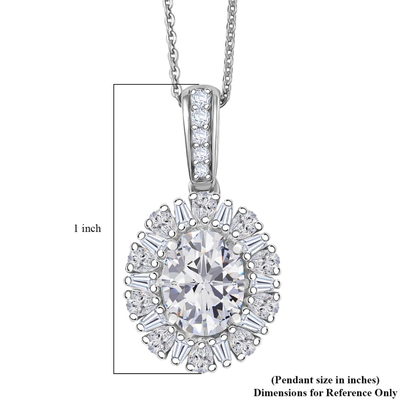 D'Joy Moissanite 2.85 ctw Sparkburst Pendant Necklace in Rhodium Over Sterling Silver 20 Inches