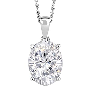 D'Joy Moissanite 10.10 ctw Eternal Solitaire Pendant Necklace in Rhodium Over Sterling Silver 20 Inches 