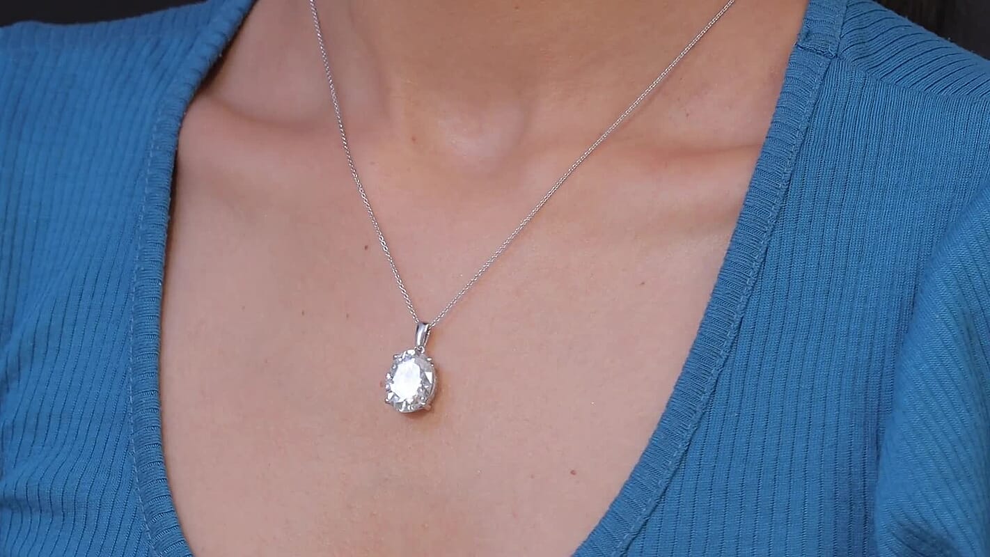 D'Joy Moissanite 10.10 ctw Eternal Solitaire Pendant Necklace in Rhodium Over Sterling Silver 20 Inches